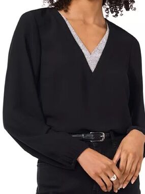 CeCe Jeweled Sparkle V-Neck Long Sleeve Top NWT Large